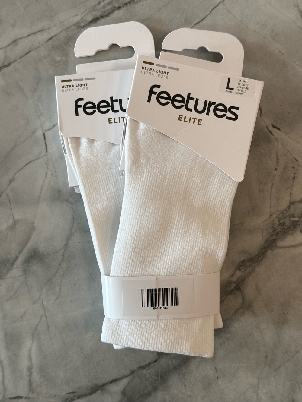 Elite Ultra-Light White Unisex Socks (2 pairs of socks)